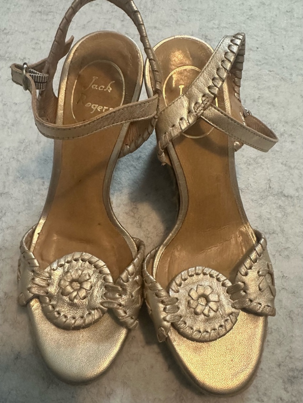 Jack Rogers Women’s Metallic Gold Braided Medallion Sandals - Size 5